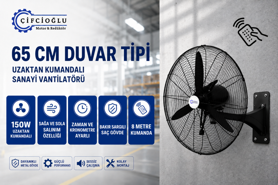 Çifcioğlu Duvar Tipi 65 CM Sanayi Tipi Uzaktan Kumandalı Vantilatör