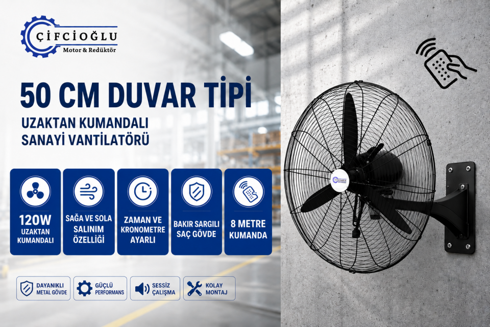 Çifcioğlu 50 CM Sanayi  Duvar Tipi Kumandalı Vantilatör