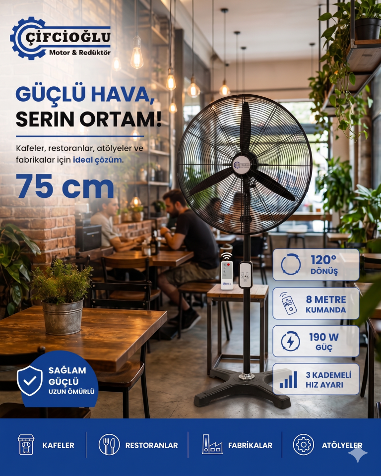 Çifcioğlu Ayaklı 75 CM Sanayi Tipi Uzaktan Kumandalı Vantilatör