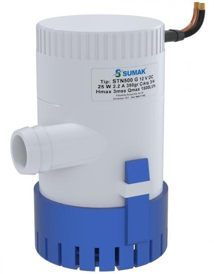 Sumak STN500G Sintine Dalgıç Pompa 3 mss 1500 litre/h 12 VOLT -Manuel-